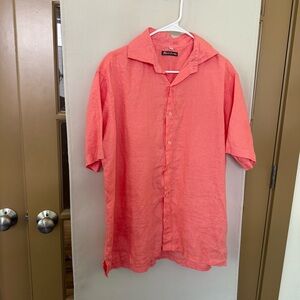 Island Importer Men's‎ XL Red 100% Linen Short Sleeve Button  Up Shirt